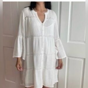 NWOT SUNDANCE MIDORI WHITE BOHO PEASANT EYELET FLOWY‎ DAY DRESS  Size S
